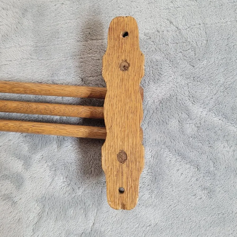 VTG Folding Towel Oak Wood Rack Hanger 3 Swing Arms Wall Mount Farmhouse Rustic